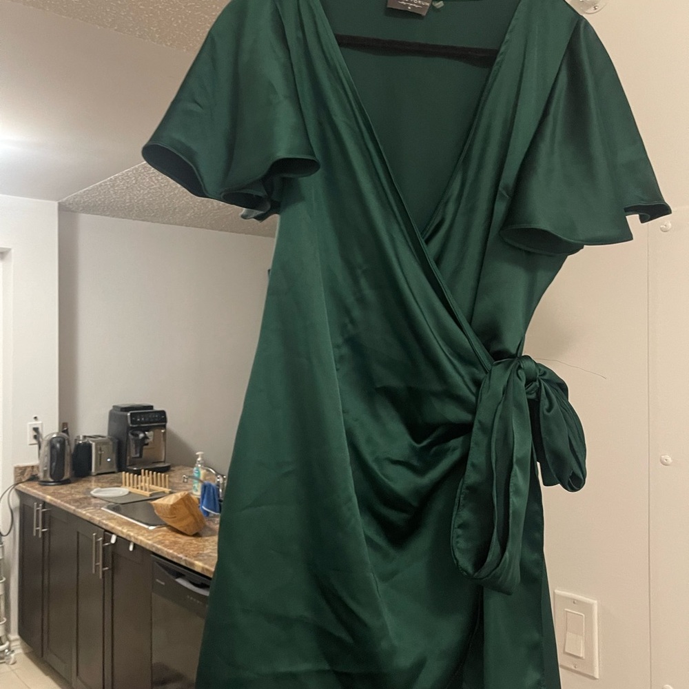 Dress Forum Emerald Green Wrap Mini Dress with Side Tie